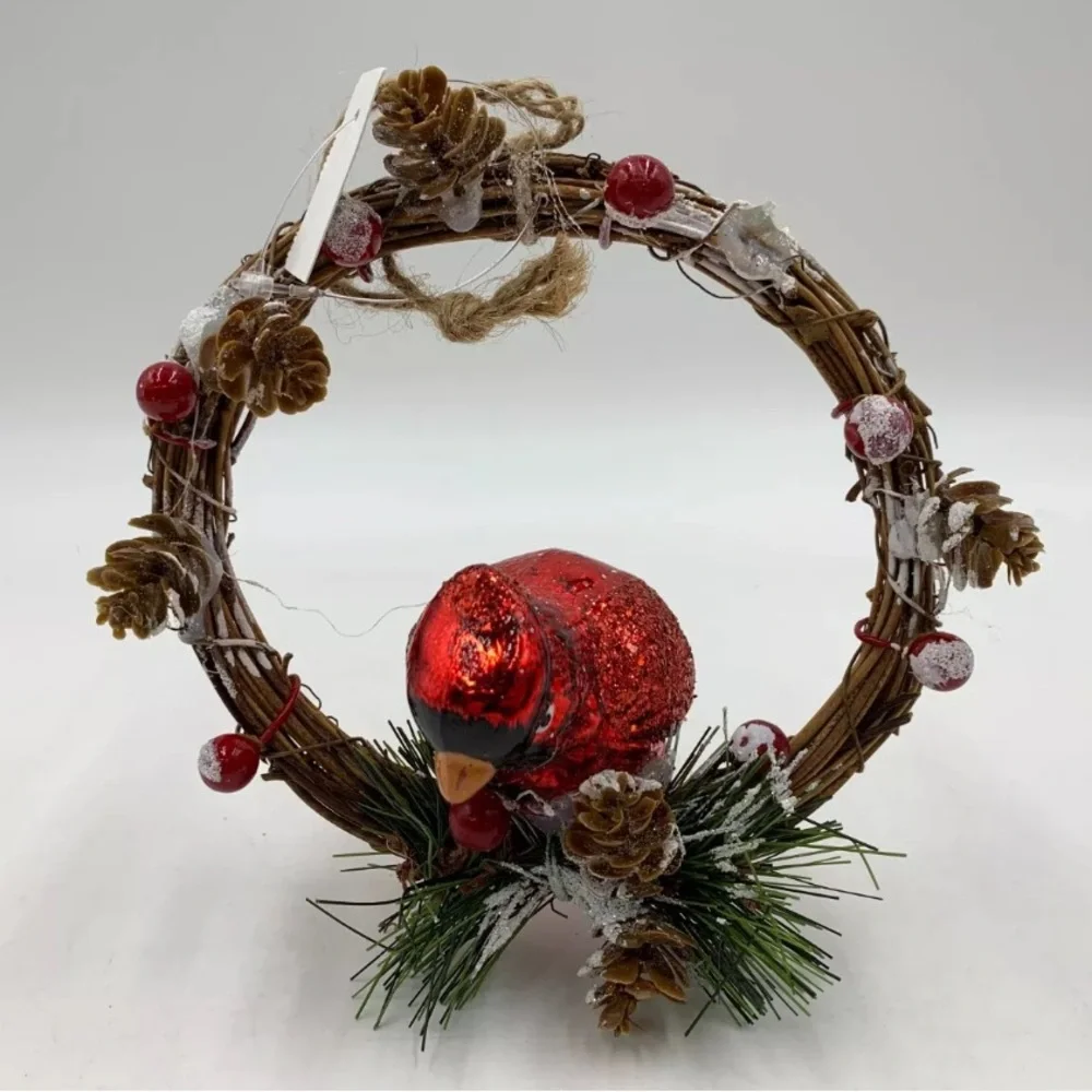 NWT Pottery Barn Christmas Red Glitter Bird Cardinal Holiday Wreath Ornament